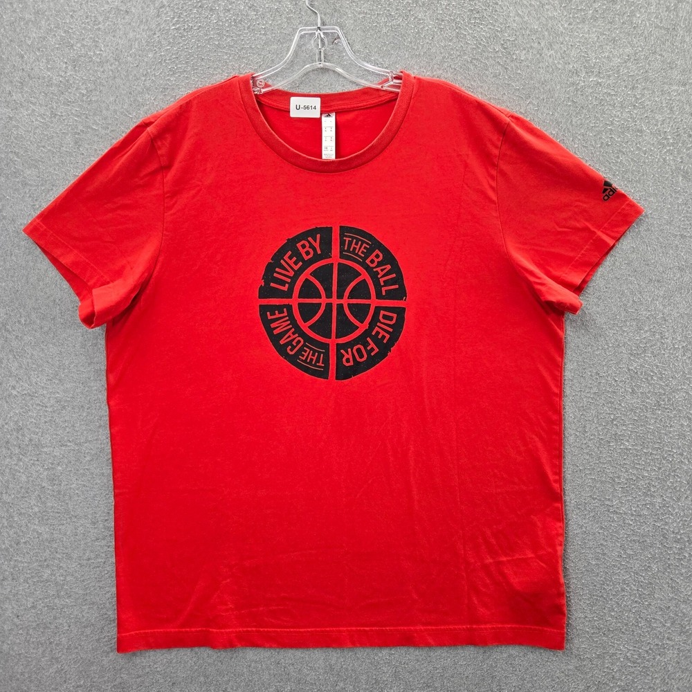 Adidas Men Shirt XL Red Logo Basketball Live By Die For The Ball The Game Tee